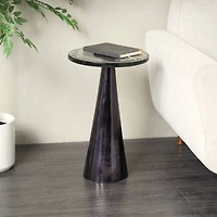 22" Black Aluminum Geometric Cone Accent Table with Textured Glass Tabletop
