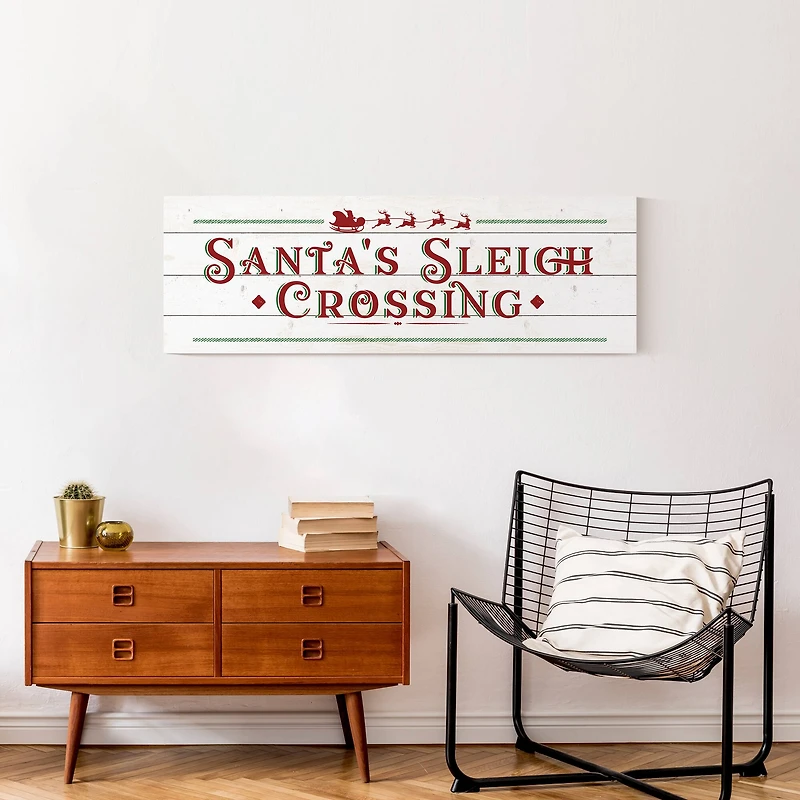 Santas Sleigh Crossing Wood 36x12 Canvas Wall Art