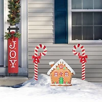 Glitzhome® 33" Metal Christmas Gingerbread House and Candy Cane Yard Stake Set