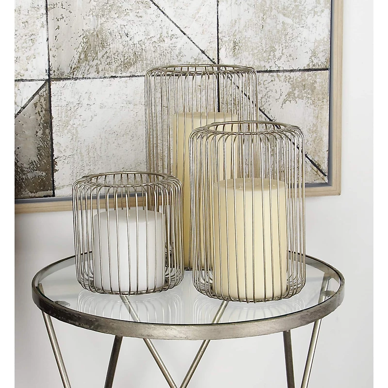 Silver Metal Modern Lantern Set