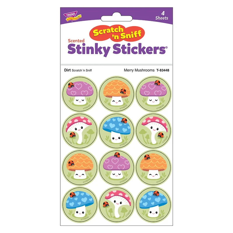 TREND Enterprises® Merry Mushrooms, Dirt scent Scratch 'n Sniff Stinky Stickers®, 48 Per Pack, 6 Packs total of 288