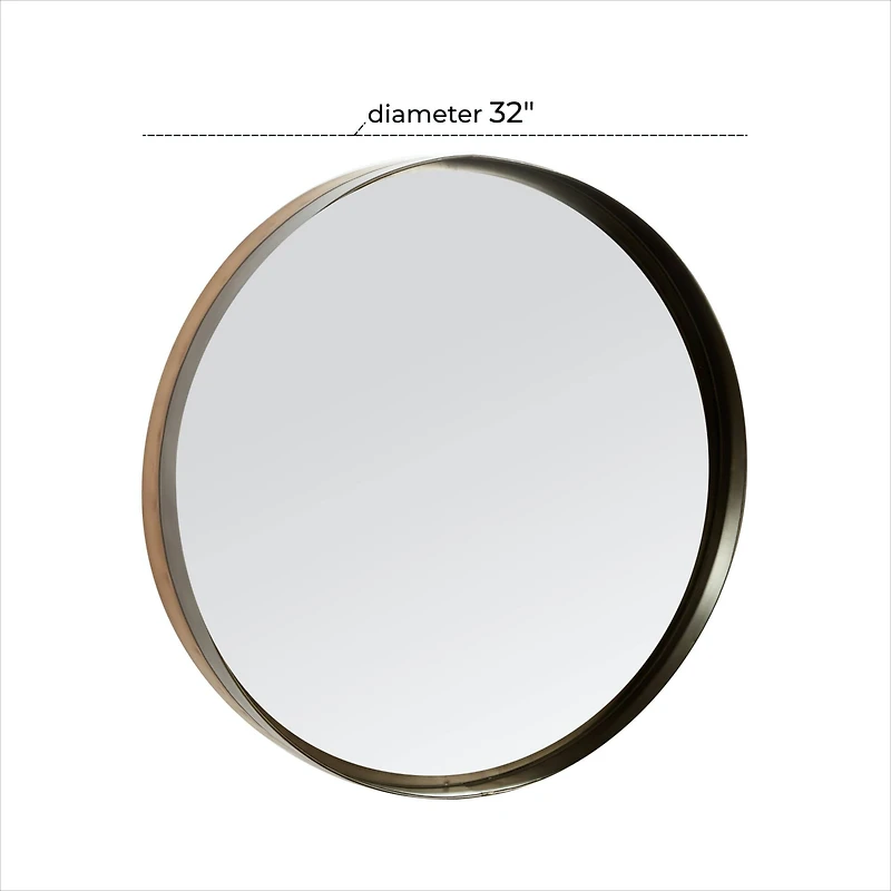32" Black & Brown Metal Modern Wall Mirror