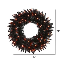 24" Pre-Lit Black Fir Artificial Christmas Wreath, Orange Dura-Lit LED Lights