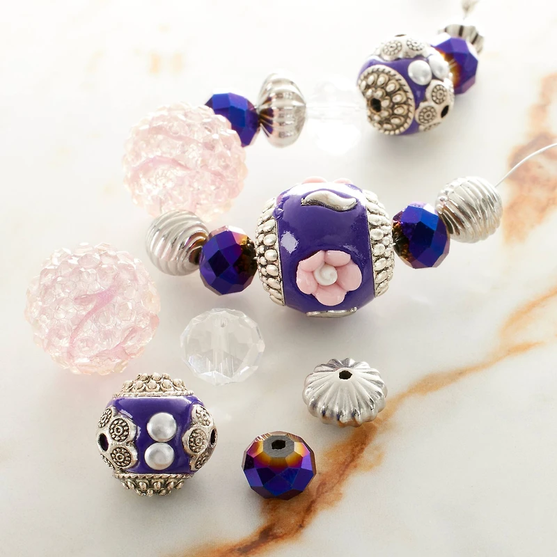 12 Pack: Clear & Purple Strung Beads By Bead Landing™