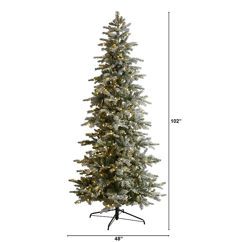 8.5ft. Pre-Lit Slim Flocked Nova Scotia Spruce Artificial Christmas Tree, Warm White LED Lights