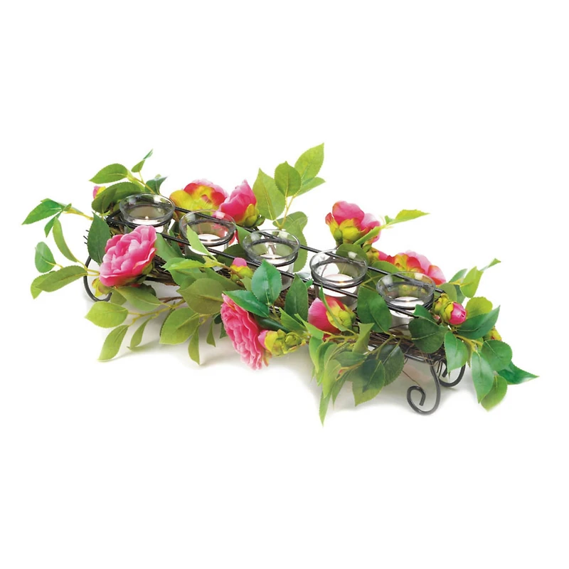 Pink Faux Floral Candleholder 18" x 9" x 4.75