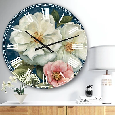 Designart 'Handpainted Blue Damask Flowers Farmhouse Wall Clock