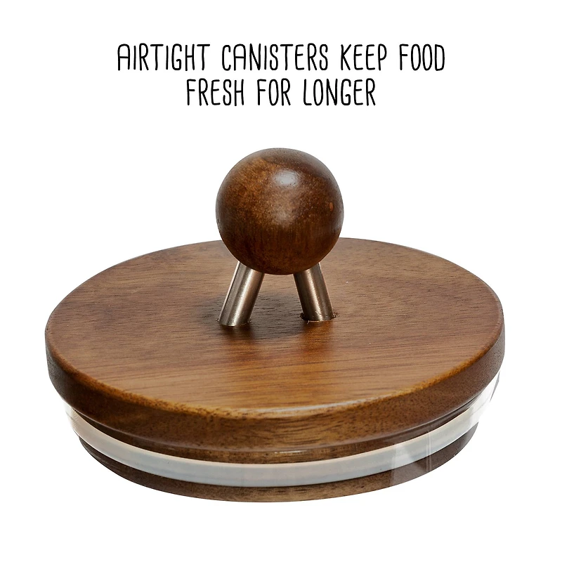 Honey Can Do Acacia Top Glass Kitchen Canister Set, 3ct.