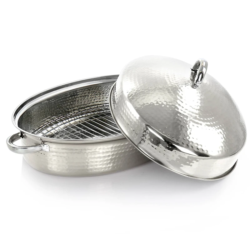 Gibson Home® Radiance 15.5'' Stainless Steel Oval Roaster with Lid and Roasting Rack