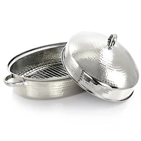 Gibson Home® Radiance 15.5'' Stainless Steel Oval Roaster with Lid and Roasting Rack