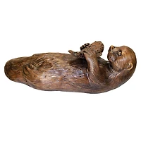 Design Toscano 30" Cast Bronze Lazy Otter with Fish Garden Statue