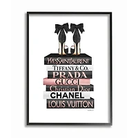 Stupell Industries Elegant Black Bow Heals on Glam Designer Bookstack Framed Wall Art