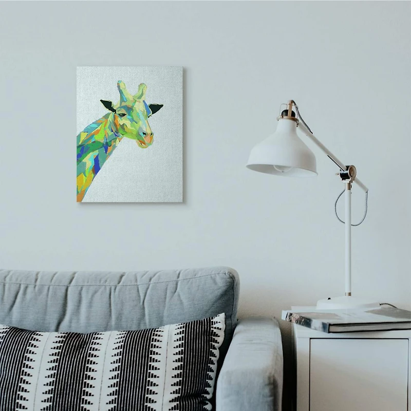 Stupell Industries Giraffe Abstract Shapes Blue Green Animal Design Canvas Wall Art