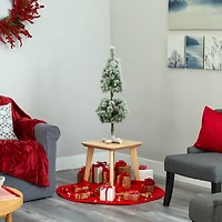 3ft. Pre-Lit Flocked Artificial Christmas Tree Topiary, Warm White LED Lights