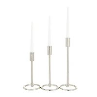 Set of 3 Silver Aluminum Contemporary Candle Holders, 14" x 5" x 5"
