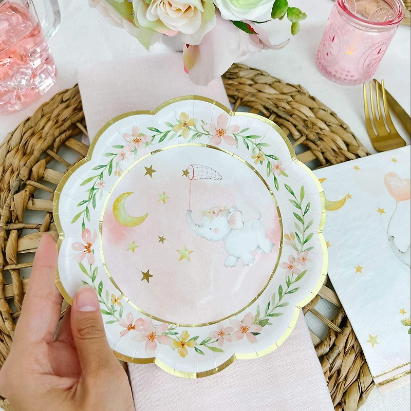 Kate Aspen® 7" Pink Elephant Baby Shower Premium Paper Plates, 16ct.
