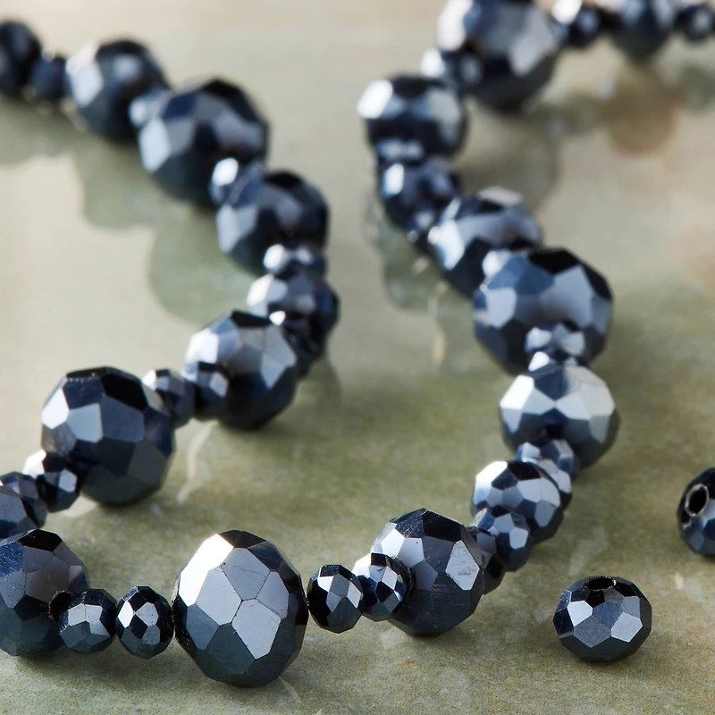 12 Pack: Black Faceted Glass Rondelle Bead Strings by Bead Landing™