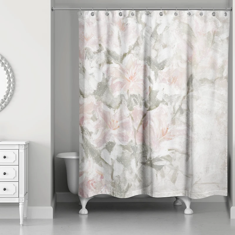 Soft Floral Abstract Blush and Sage 71" x 74" Shower Curtain