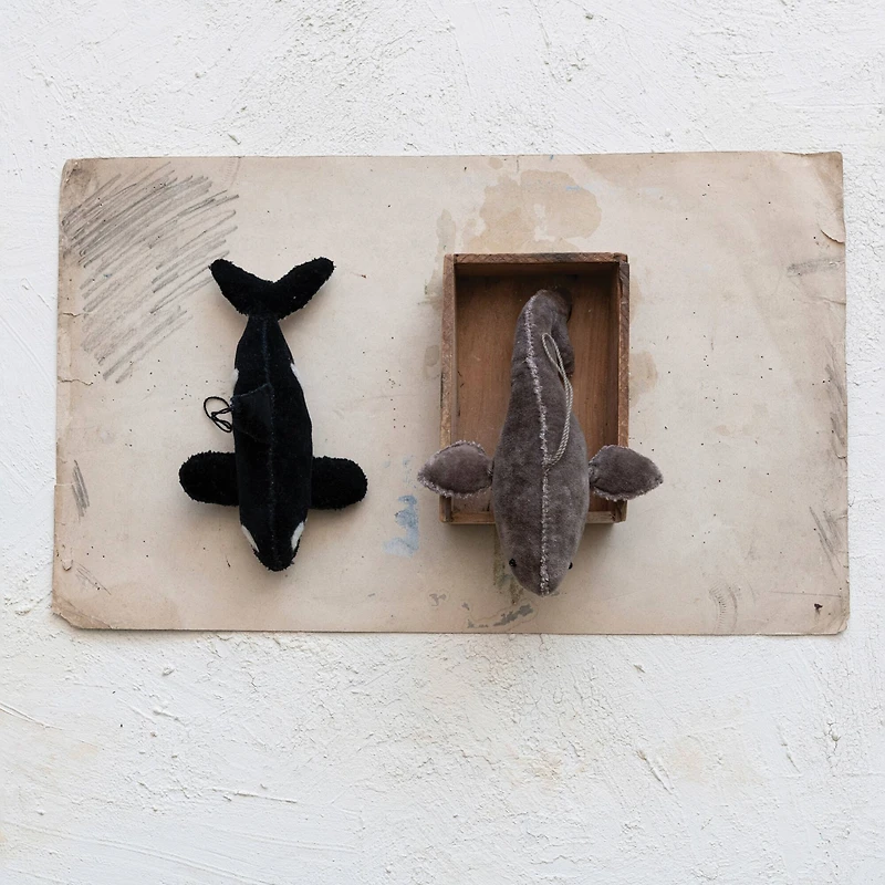 Hello Honey® 2 Pack 7" Whale Cotton Velvet Ornaments
