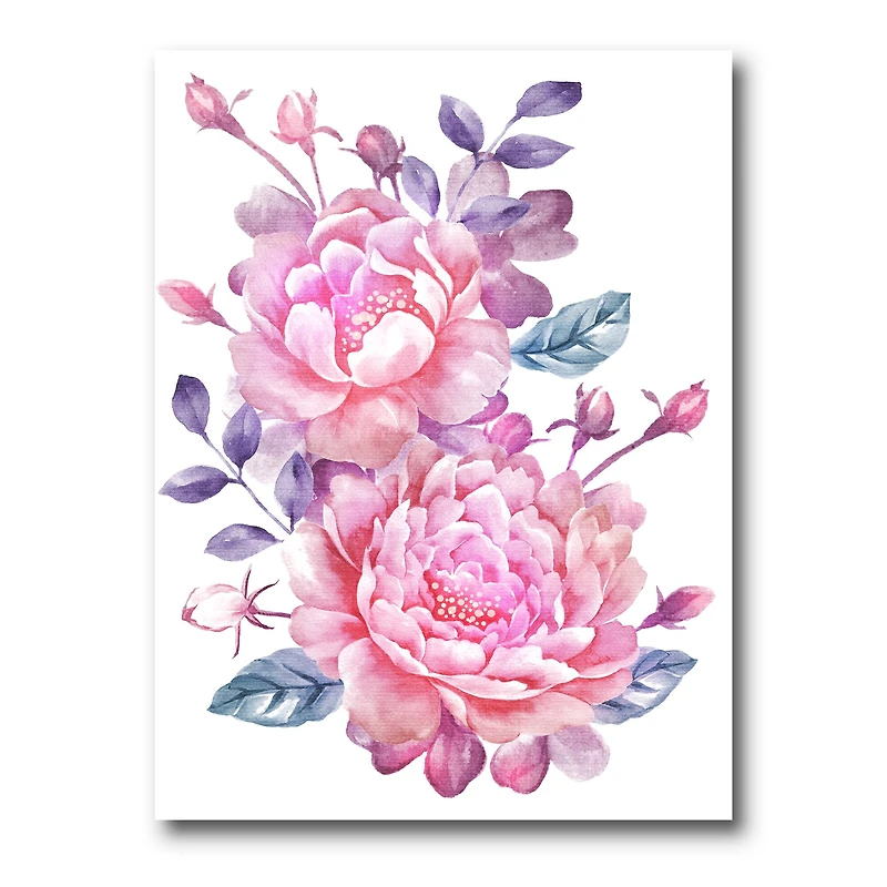 Designart - Pink Retro Flowers With Blue Leaves