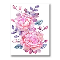 Designart - Pink Retro Flowers With Blue Leaves