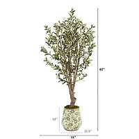 5ft. Olive Tree in Floral Print Planter