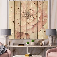 Designart - Indigold Shabby Peonies Pink - Farmhouse Print on Natural Pine Wood