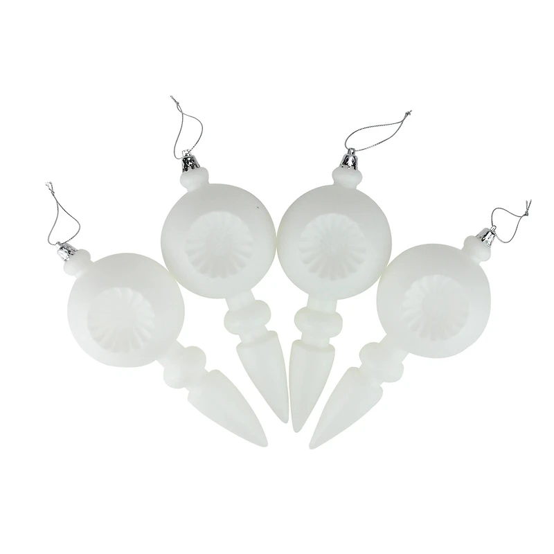 4ct. 7.5" Matte White Retro Reflector Shatterproof Christmas Finial Ornaments
