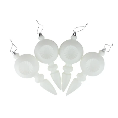 4ct. 7.5" Matte White Retro Reflector Shatterproof Christmas Finial Ornaments