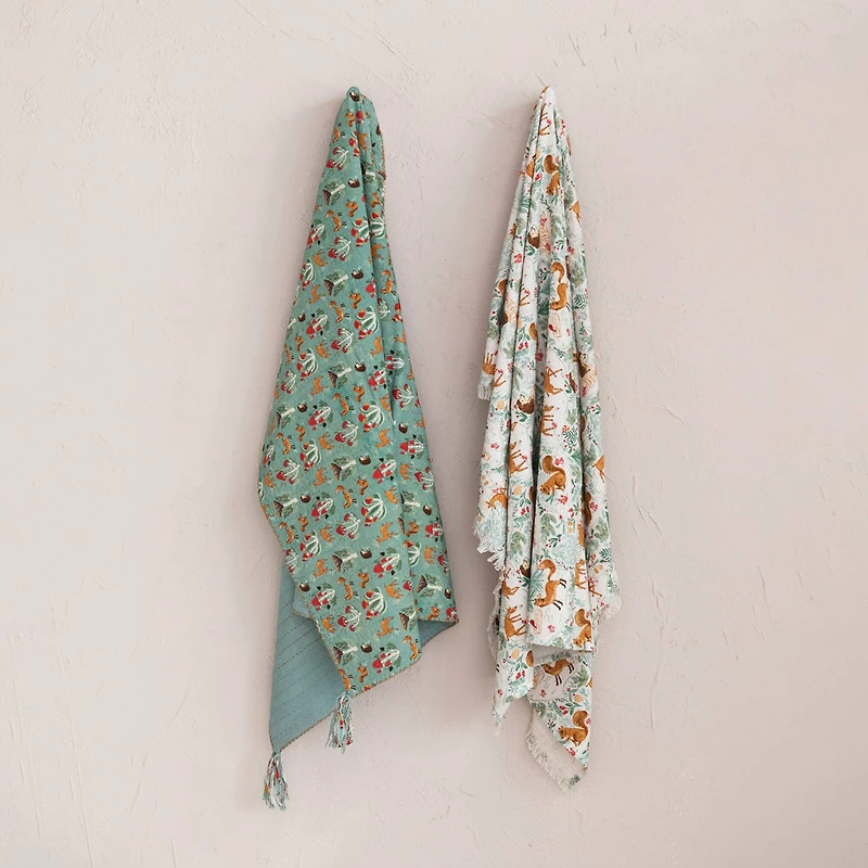 Hello Honey® 60" Flora & Fauna Hand-Woven Cotton Quilt with Stitch Edge & Tassels