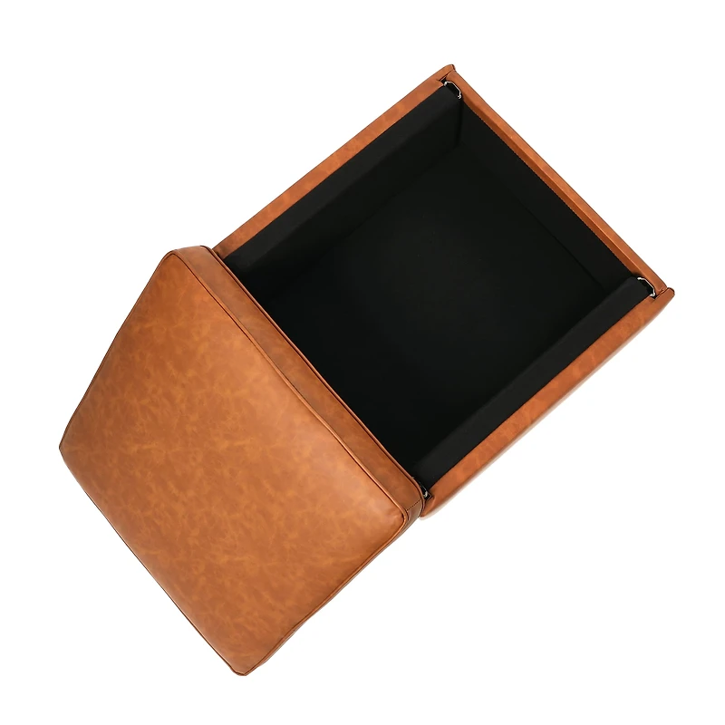 Hello Honey® Cognac Vegan Leather Ottoman with Storage