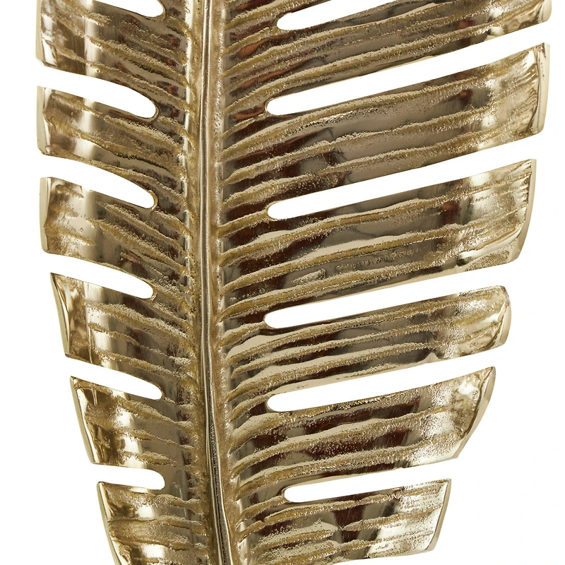 30.5" Gold Aluminum Leaf Standing Sculpture with Black Marble Base