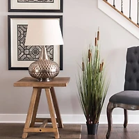 Potted Green Straight Grass & Cattails