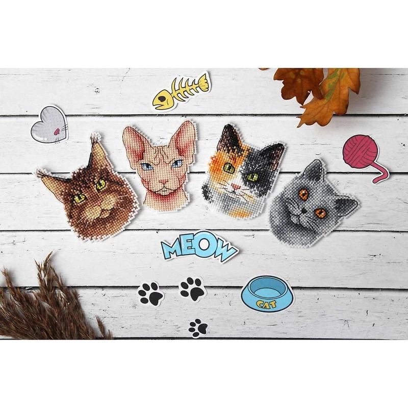 MP Studia Who Said Meow? Magnets Plastic Canvas Counted Cross Stitch Kit