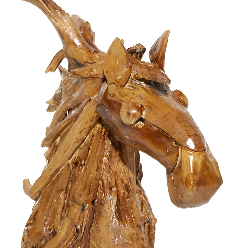 Brown Teak Wood Natural Horse Sculpture 23" x 25" x 10"