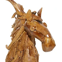 Brown Teak Wood Natural Horse Sculpture 23" x 25" x 10"