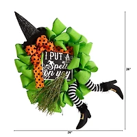26" Halloween Witch Broom & Hat Mesh Wreath