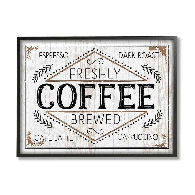 Stupell Industries Freshly Brewed Coffee with Frame Wall Sign