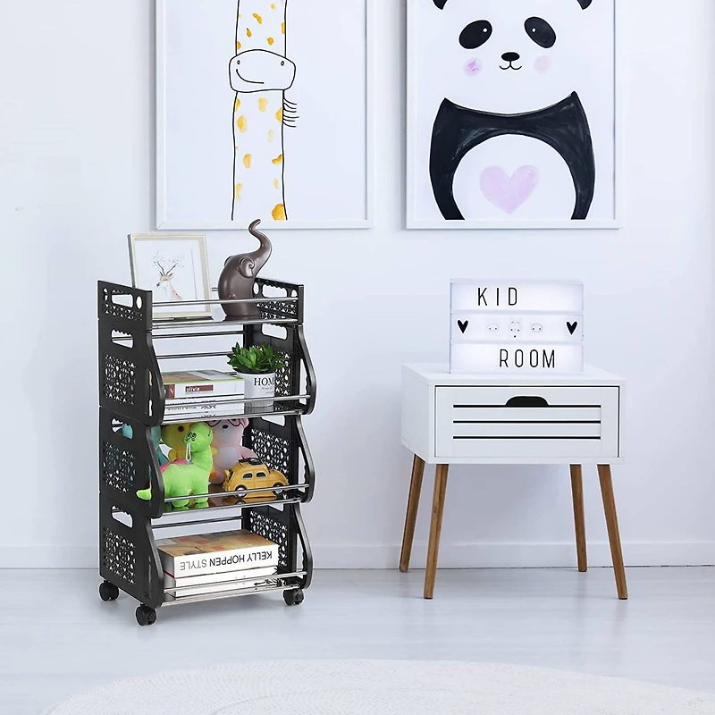 Black 4-Tier Rolling Stackable Fruit Basket Utility Cart