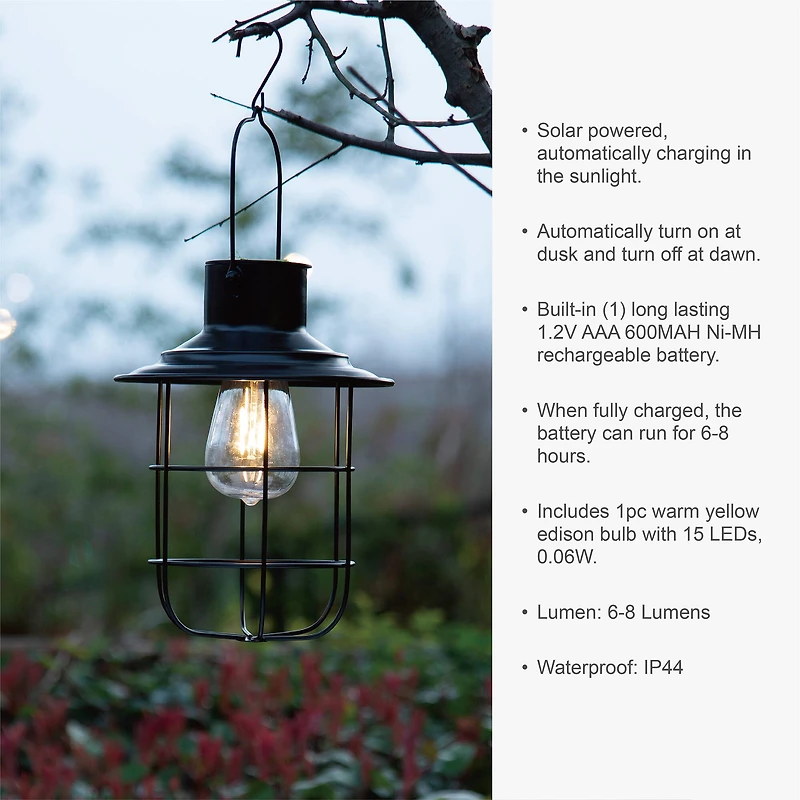 Glitzhome® 10" Wire Solar Powered Outdoor Hanging Lantern