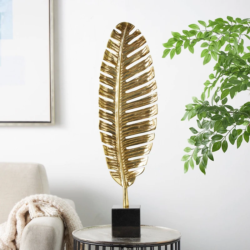 30.5" Gold Aluminum Leaf Standing Sculpture with Black Marble Base