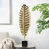 30.5" Gold Aluminum Leaf Standing Sculpture with Black Marble Base