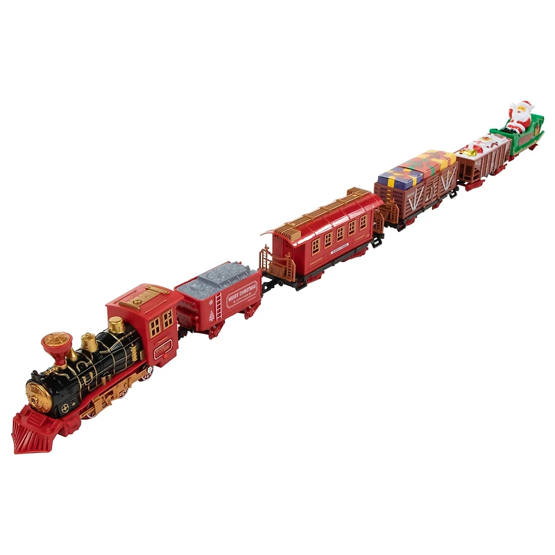 22 Piece Red Battery Operated Lighted & Animated Christmas Train Set with Music & Sound