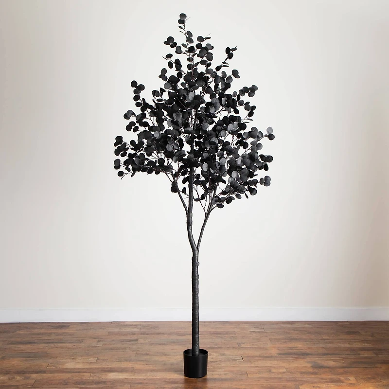9ft. Pre-Lit Artificial Halloween Black Eucalyptus Tree with 700 Orange & Purple LED Lights