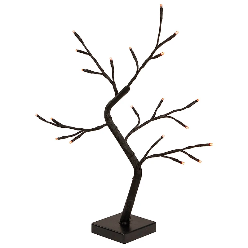 15" LED Lighted Black Weeping Halloween Twig Tree, Orange Lights