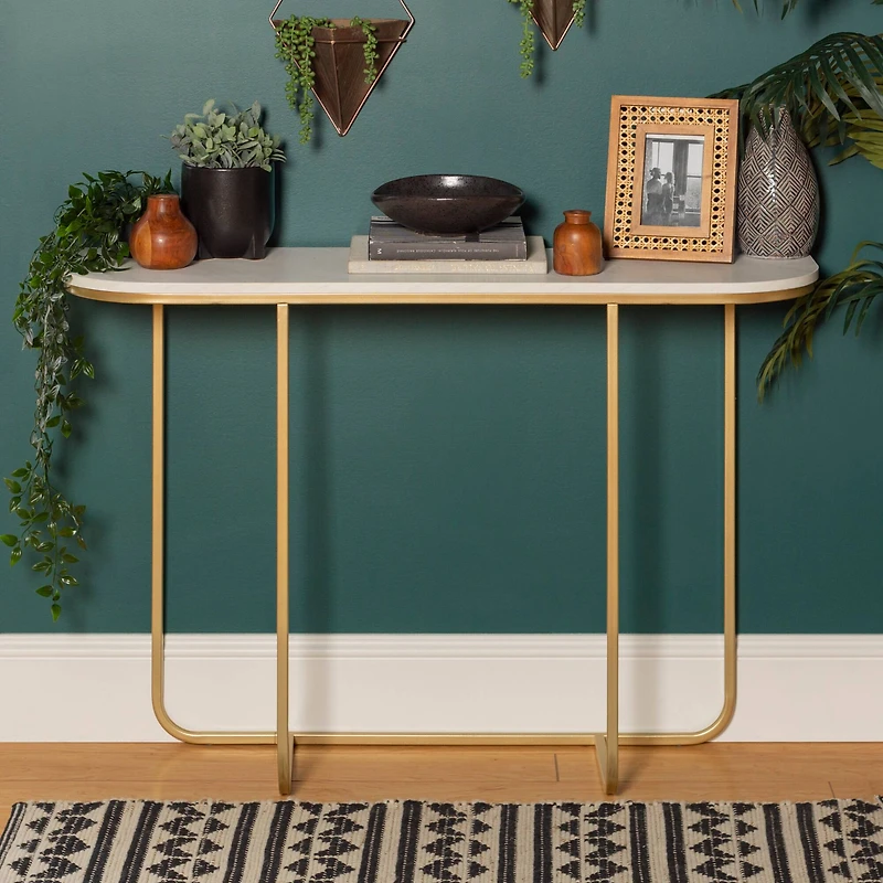 Walker Edison Faux White Marble/Gold Modern Curved Entry Table