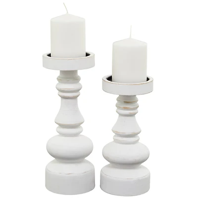 The Novogratz White Wood Turned Style Pillar Candle Holder Set