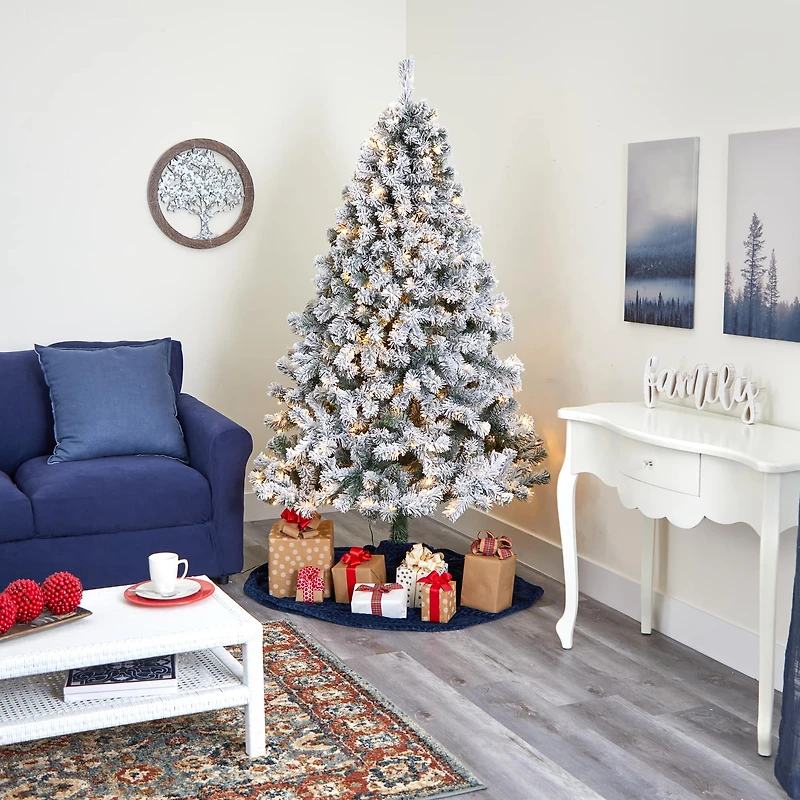 7ft. Pre-Lit Flocked West Virginia Fir Artificial Christmas Tree, Clear LED Lights