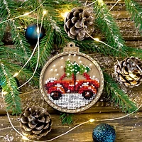 Wonderland Crafts Car with Christmas Tree Bead Embroidery on Wood Ornament Kit