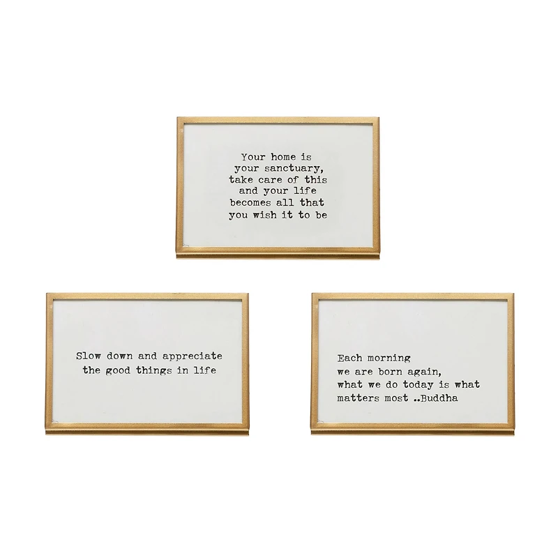 Hello Honey® 6" Metal & Glass Life Quotes Framed Tabletop Décor Set